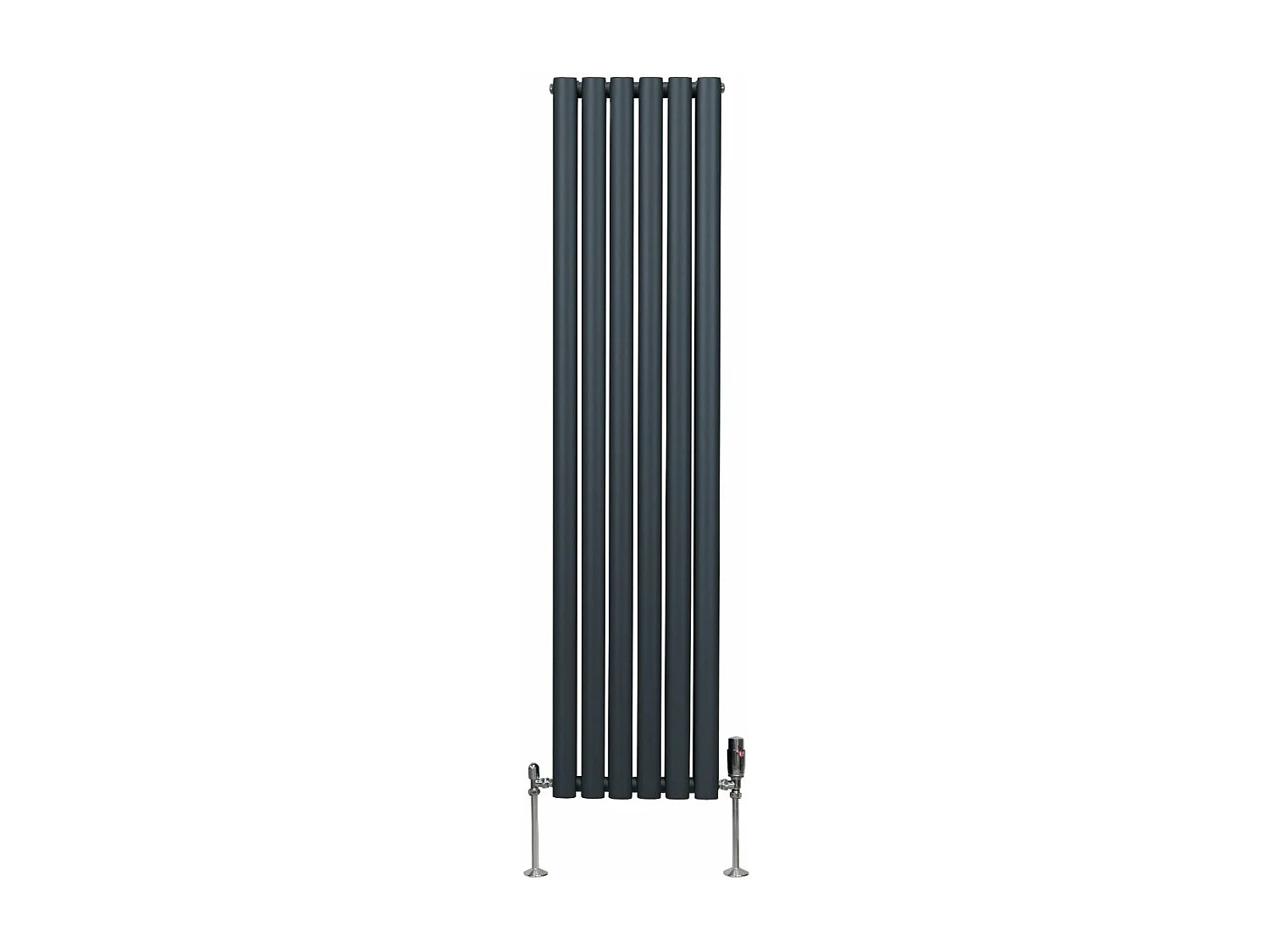 Radiatore a colonna ovale e valvole cromate TRV - 1600mm x 360mm - Grigio antracite