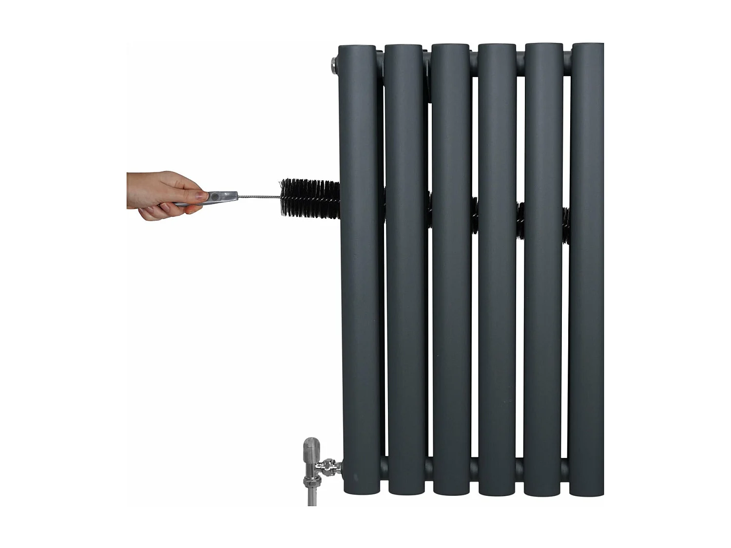 Radiatore a colonna ovale e valvole cromate TRV - 1600mm x 360mm - Grigio antracite