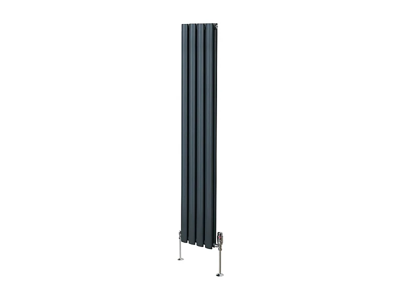 Radiateur à Colonne Ovale & Robinet Thermostatique Chromé - 1600mm x 240mm – Gris Anthracite