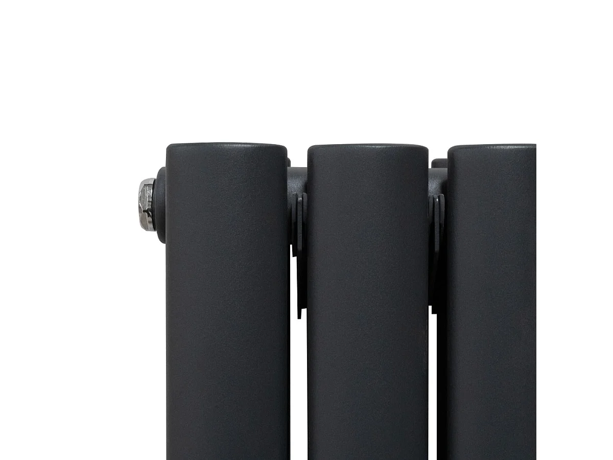 Oval Röhrenheizkörper mit Spiegel & Chrom Thermostatventile - 1800mm x 380mm – Anthrazitgrau