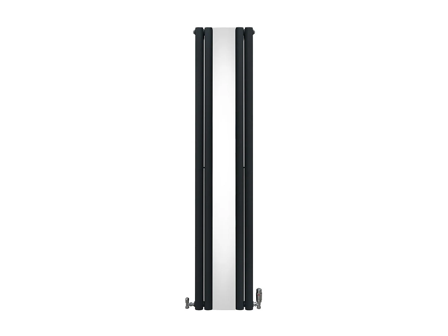 Owalny grzejnik lustrzany i zawory - 1800 mm x 380 mm - antracytowy szary