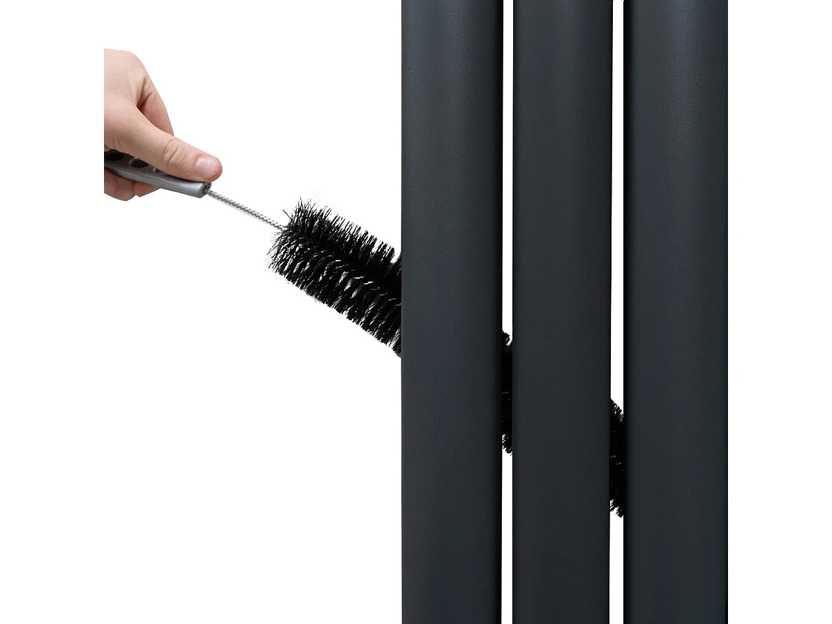 Owalny grzejnik lustrzany i zawory - 1800 mm x 380 mm - antracytowy szary