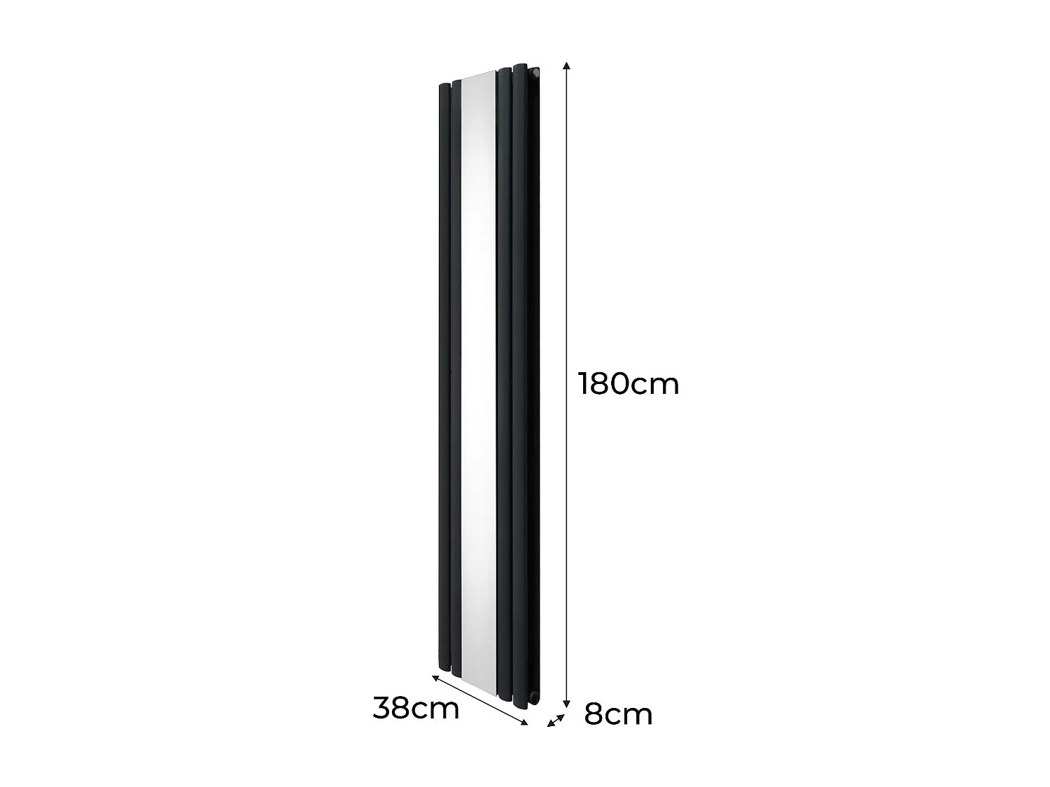 Owalny grzejnik lustrzany i zawory - 1800 mm x 380 mm - antracytowy szary