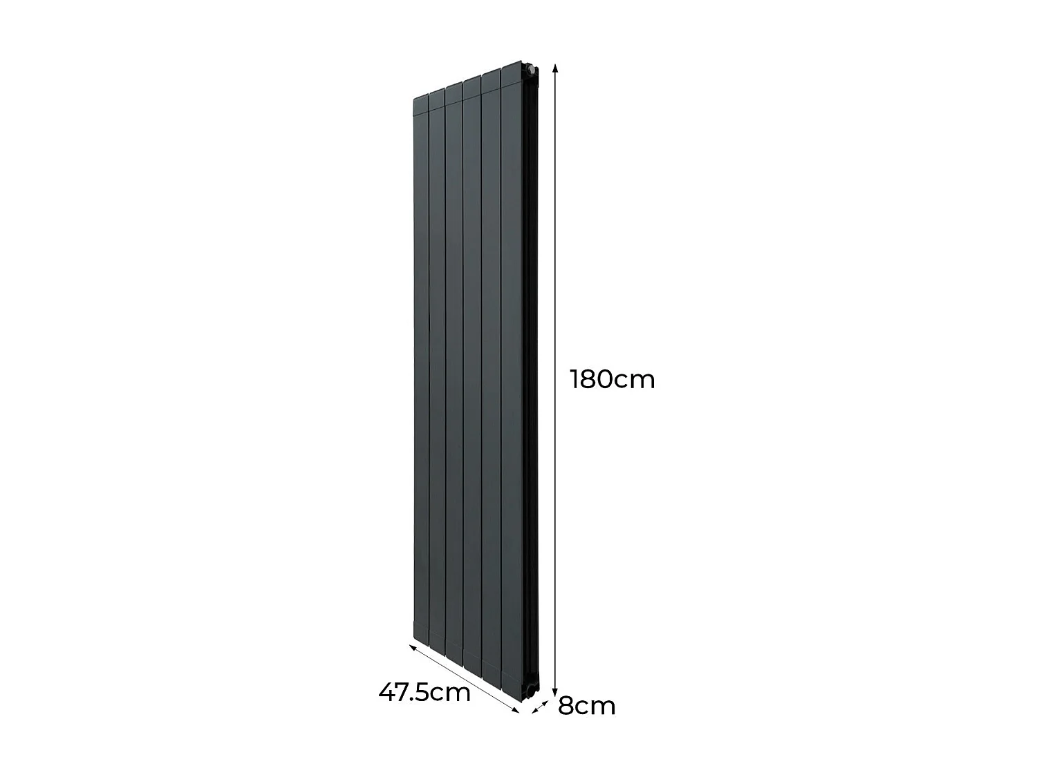 Grzejnik aluminiowy i zawory – 1800 mm x 475 mm – antracytowy szary