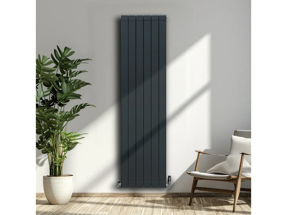 Grzejnik aluminiowy i zawory – 1800 mm x 475 mm – antracytowy szary