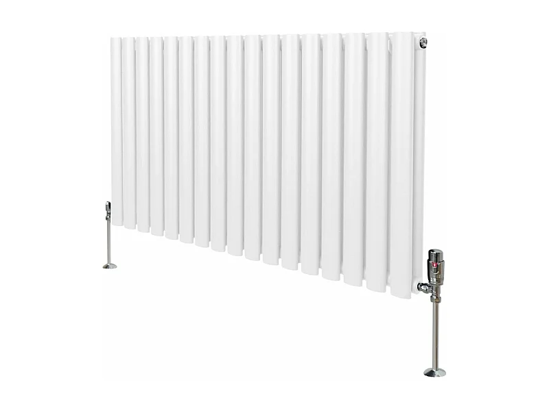 Radiatore a colonna ovale e valvole cromate TRV - 600 mm x 1020mm - Bianco