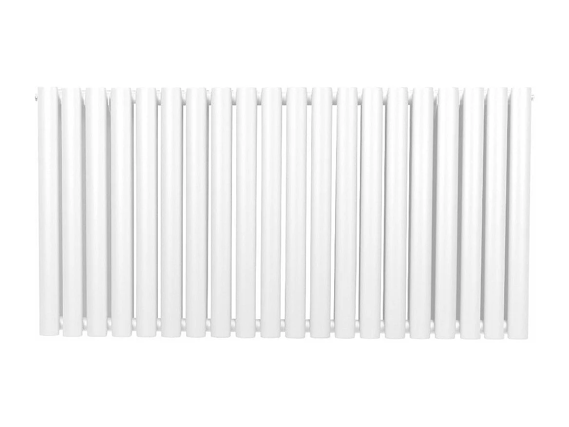 Radiatore a colonna ovale 600 mm x 1200mm Designer Doppio pannello Termosifone Bianco Acciaio Orizzontale Inclusi Spazzola per la pulizia Kit di fissaggio e staffe