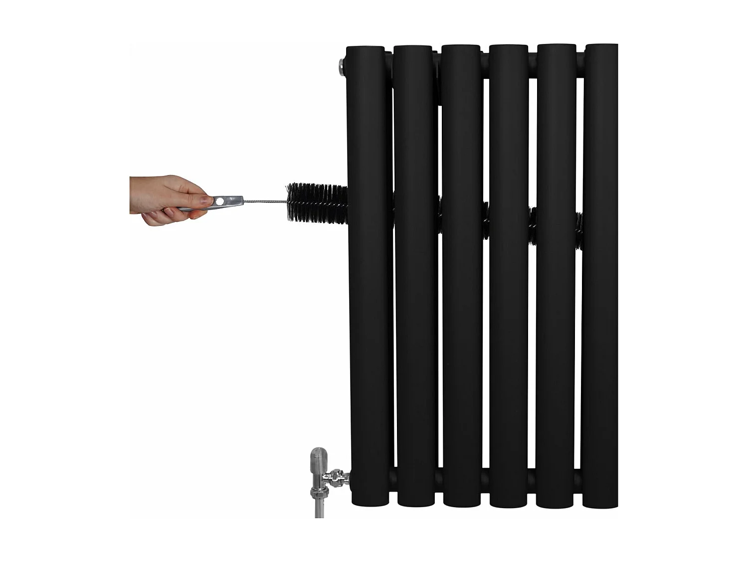 Radiatore a colonna ovale e valvole cromate TRV - 1600mm x 600mm - Nero