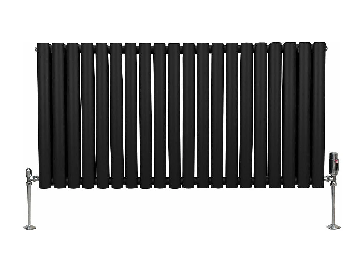 Radiatore a colonna ovale e valvole cromate TRV - 600 mm x 1200mm - Nero