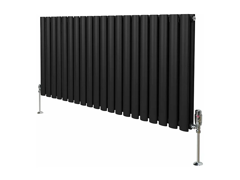 Radiatore a colonna ovale e valvole cromate TRV - 600 mm x 1200mm - Nero
