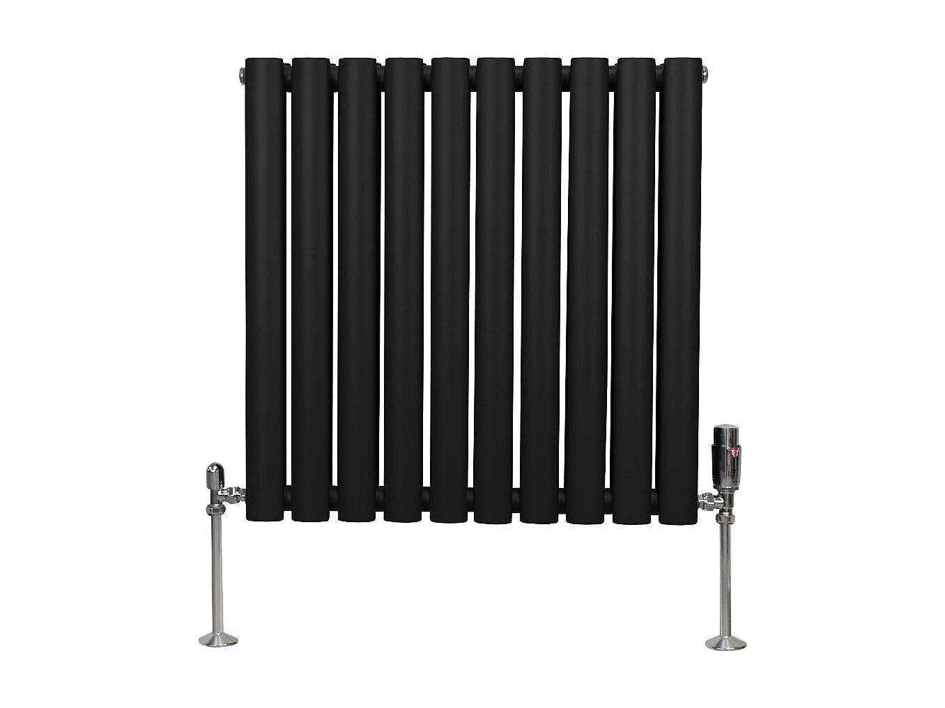 Radiatore a colonna ovale e valvole cromate TRV - 600 mm x 600 mm - Nero