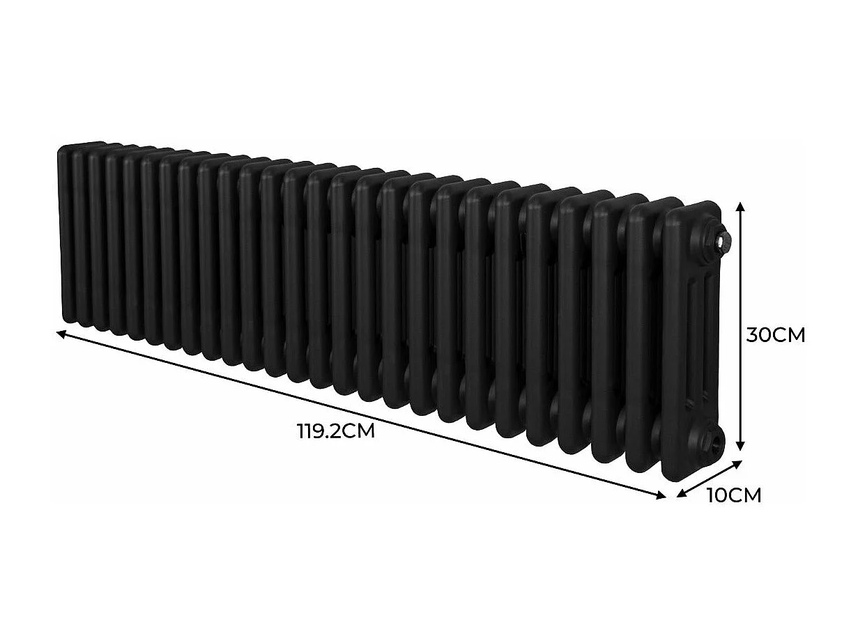 Tradycyjny grzejnik 3-kolumnowy - 300 x 1192 mm - czarny