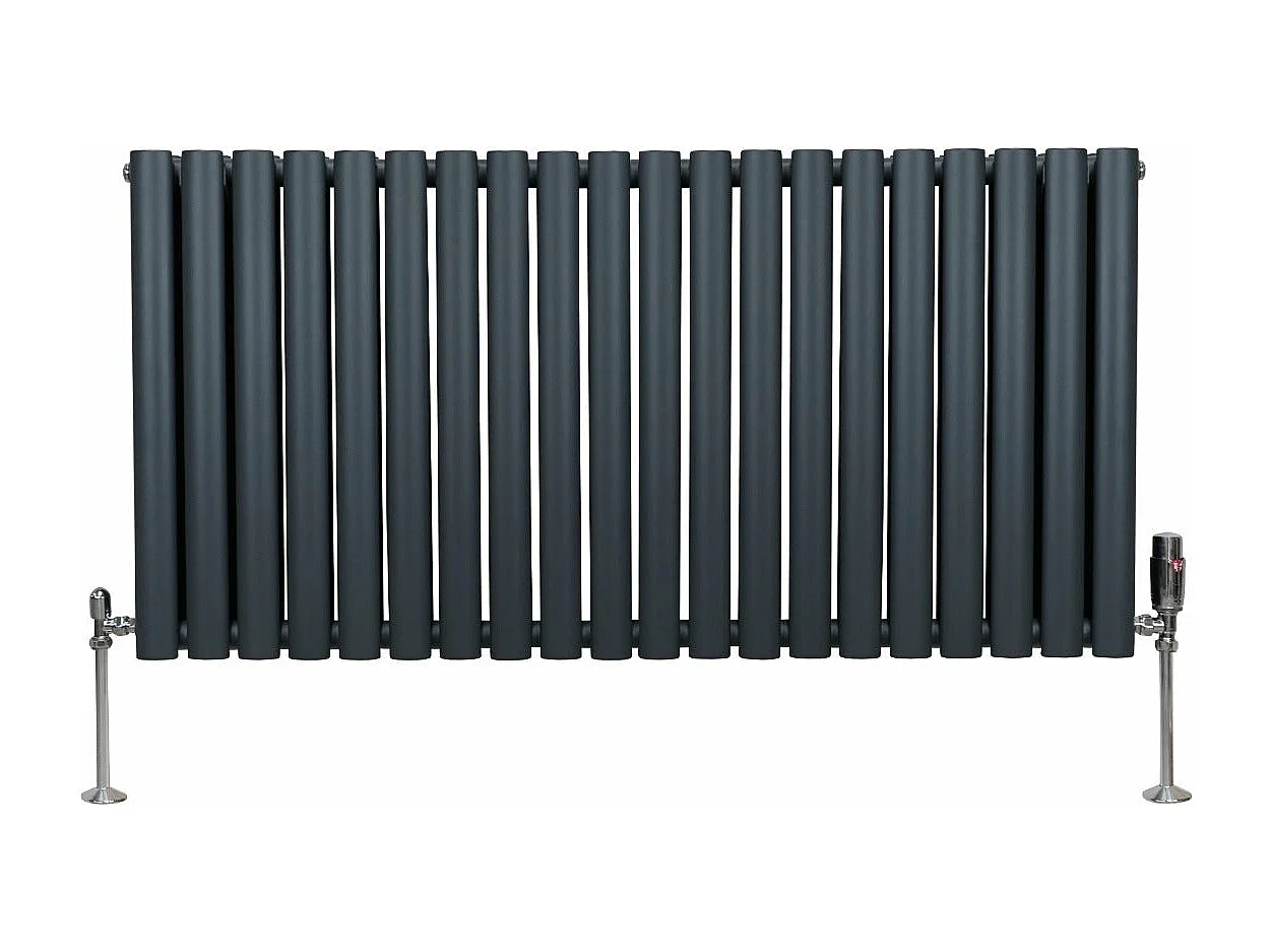 Radiatore a colonna ovale e valvole cromate TRV - 600 mm x 1200mm - Grigio anthracite