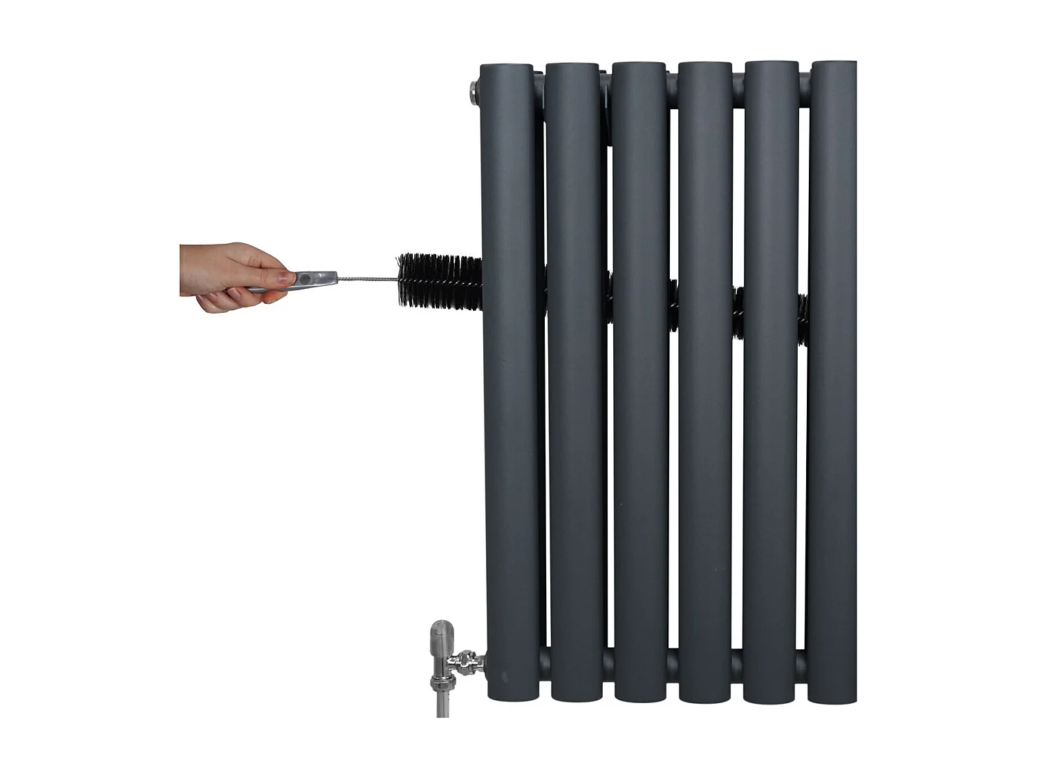 Radiatore a colonna ovale e valvole cromate TRV - 600 mm x 1200mm - Grigio anthracite