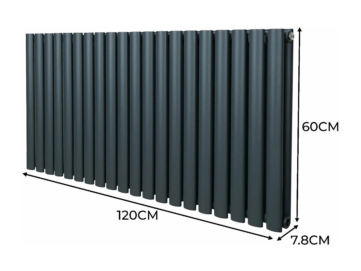 Radiatore a colonna ovale e valvole cromate TRV - 600 mm x 1200mm - Grigio anthracite