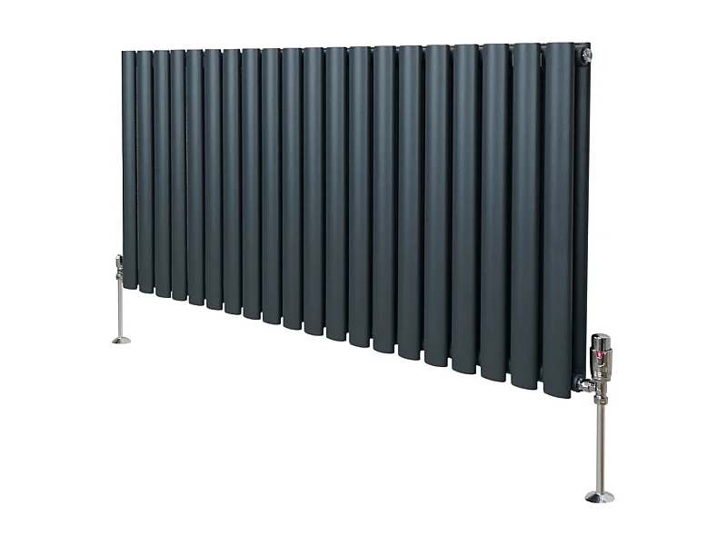 Radiatore a colonna ovale e valvole cromate TRV - 600 mm x 1200mm - Grigio anthracite