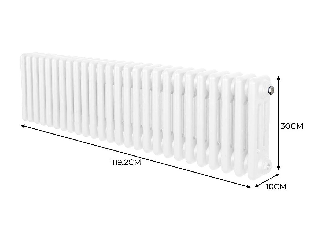 Tradycyjny grzejnik 3-kolumnowy - 300 x 1192 mm - biały