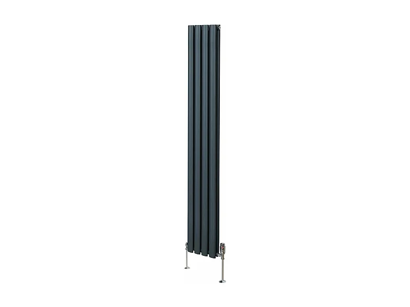 Radiatore a colonna ovale e valvole cromate TRV - 1800mm x 240mm - Grigio antracite