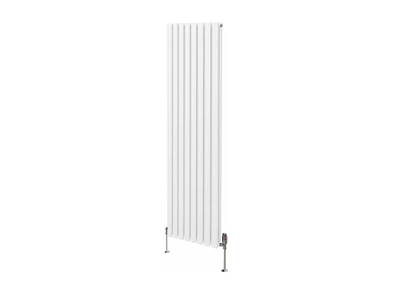 Radiatore a colonna ovale e valvole cromate TRV - 1800mm x 480mm - Bianco