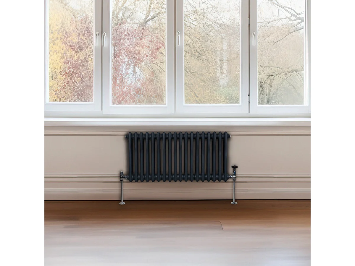 Radiador Tradicional 2 Columnas Calefacción Central Horizontal Gris Antracita 30x83cm