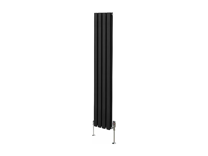Radiatore a colonna ovale e valvole cromate TRV - 1600mm x 240mm - Nero