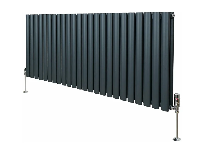 Radiatore a colonna ovale e valvole cromate TRV - 600 mm x 1440mm - Grigio antracite