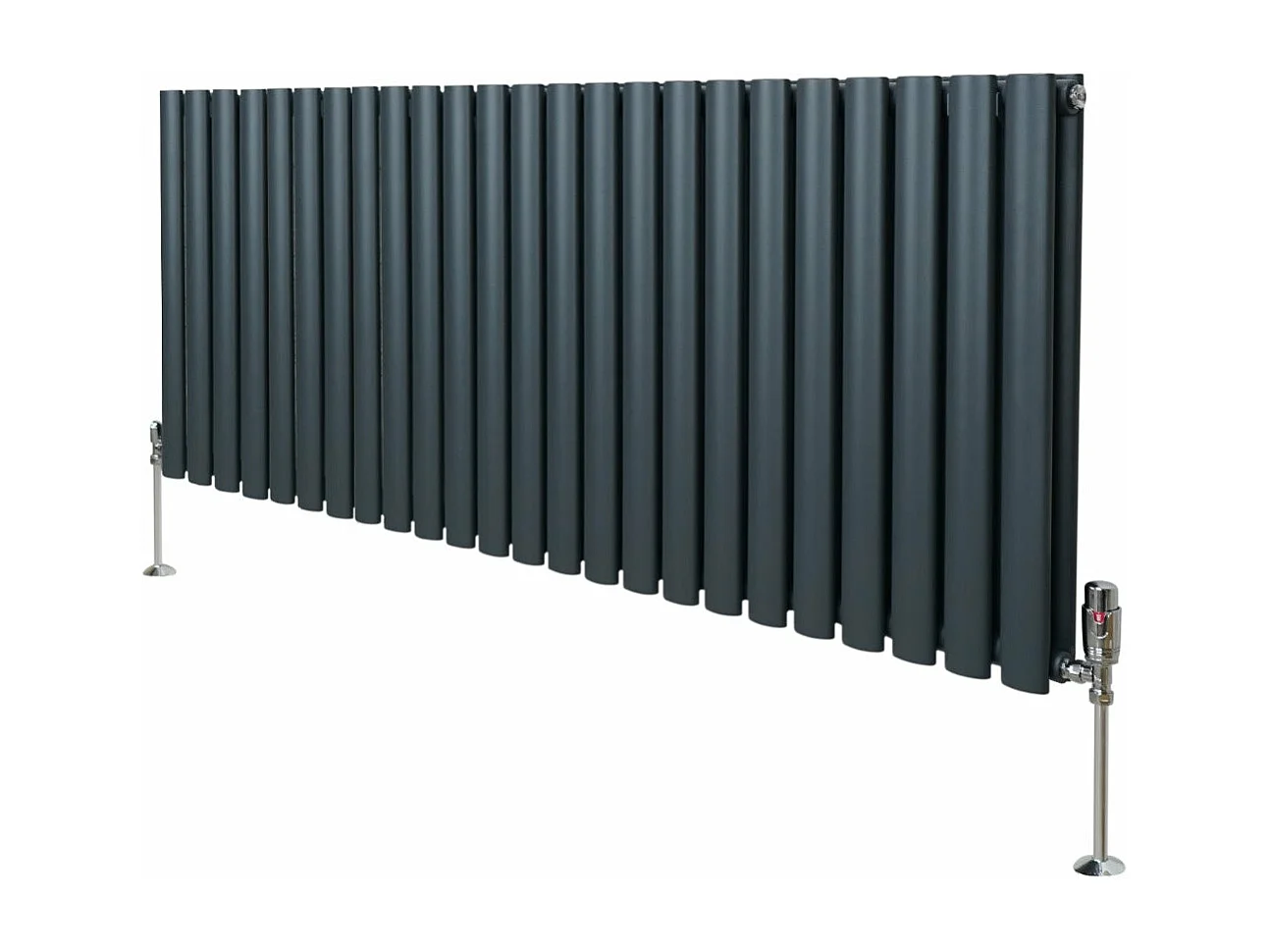 Radiatore a colonna ovale e valvole cromate TRV - 600 mm x 1440mm - Grigio antracite