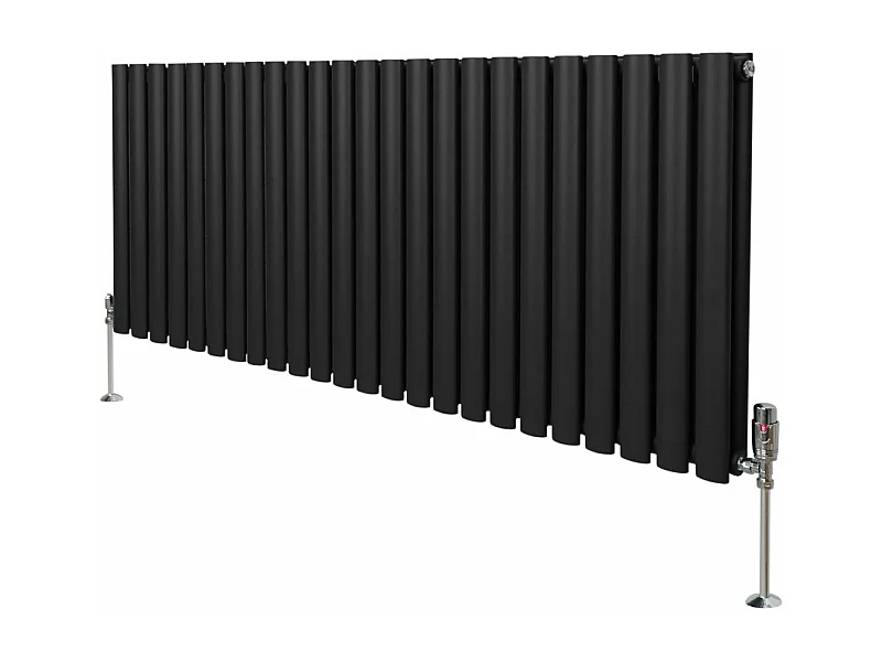 Radiatore a colonna ovale e valvole cromate TRV - 600 mm x 1440mm - Nero