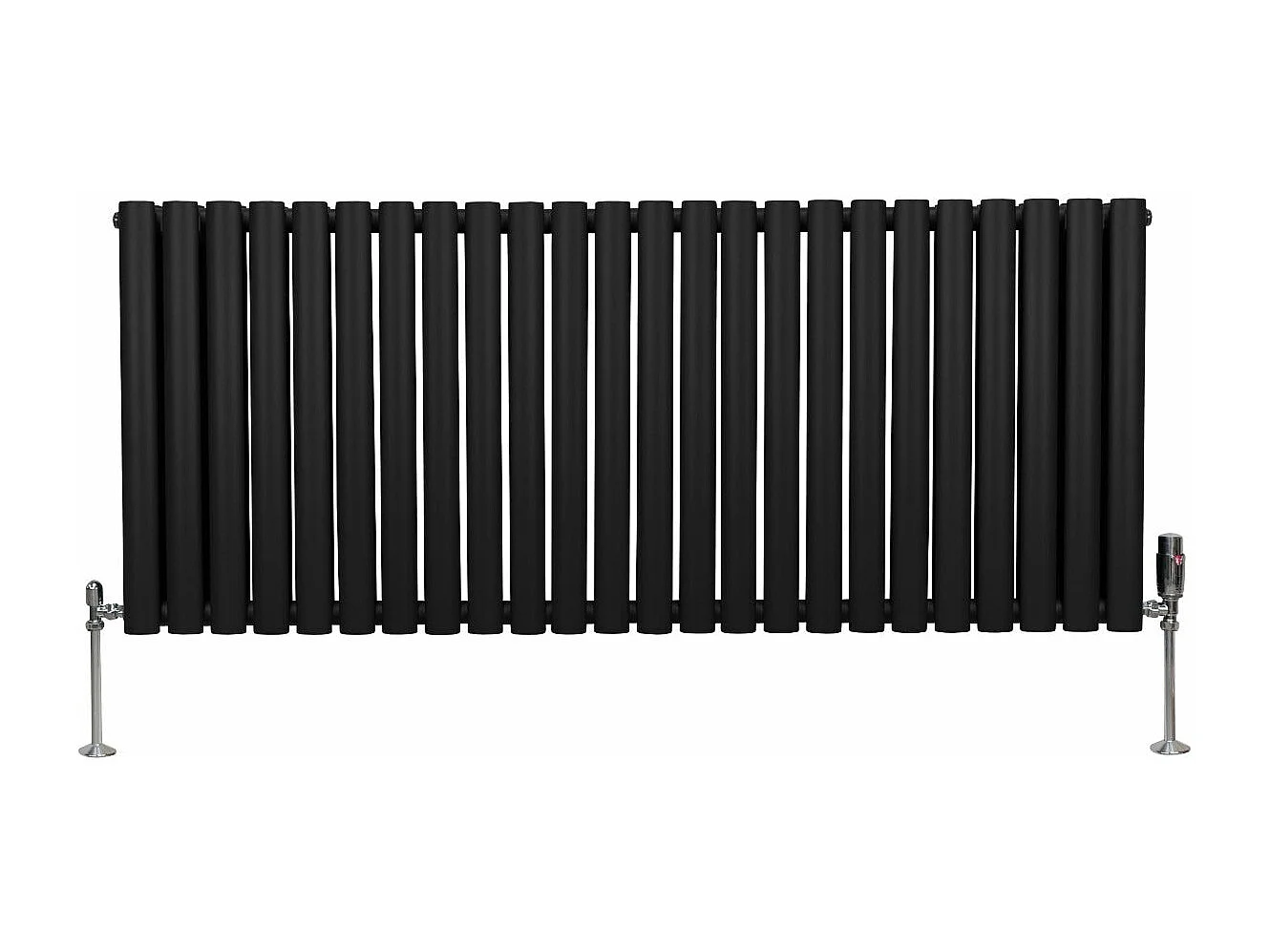 Radiatore a colonna ovale e valvole cromate TRV - 600 mm x 1440mm - Nero