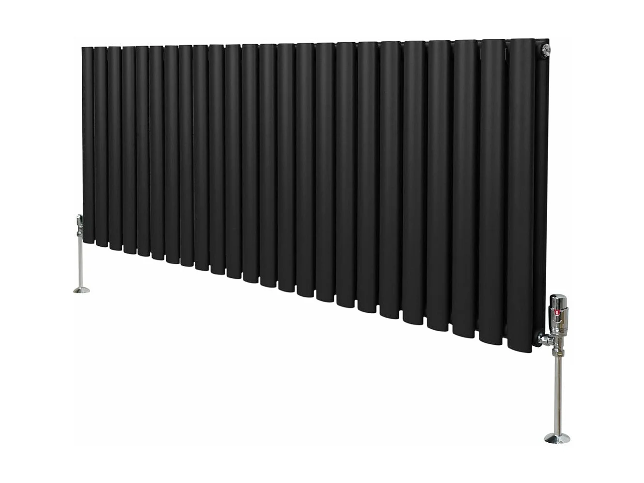 Radiatore a colonna ovale e valvole cromate TRV - 600 mm x 1440mm - Nero