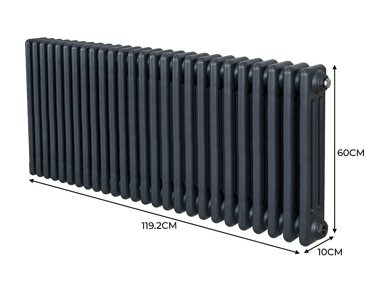 Traditional 3 Column Radiator - 600 x 1192mm - Anthracite Grey