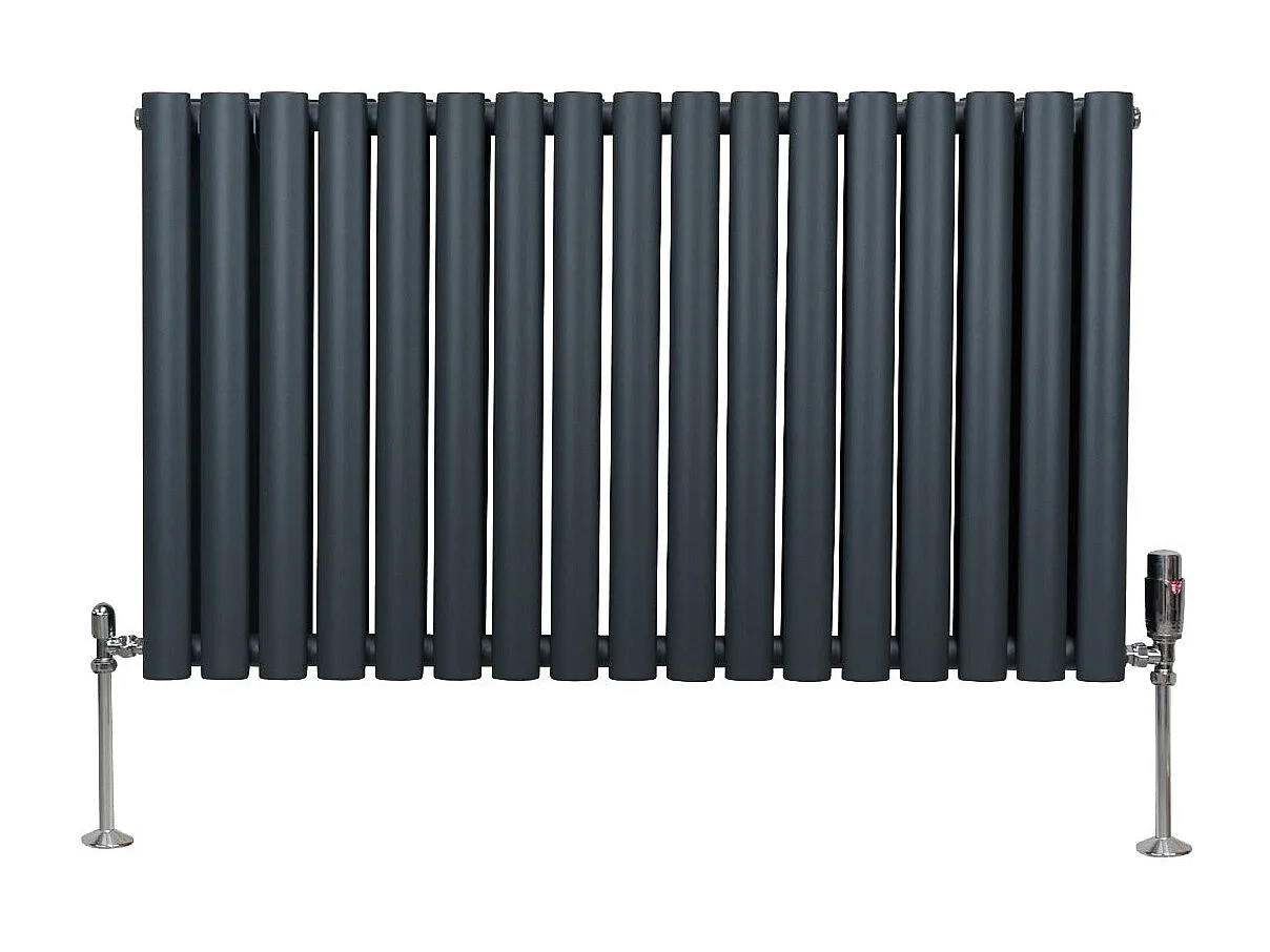 Radiatore a colonna ovale e valvole cromate TRV - 600 mm x 1020mm - Grigio Antracite
