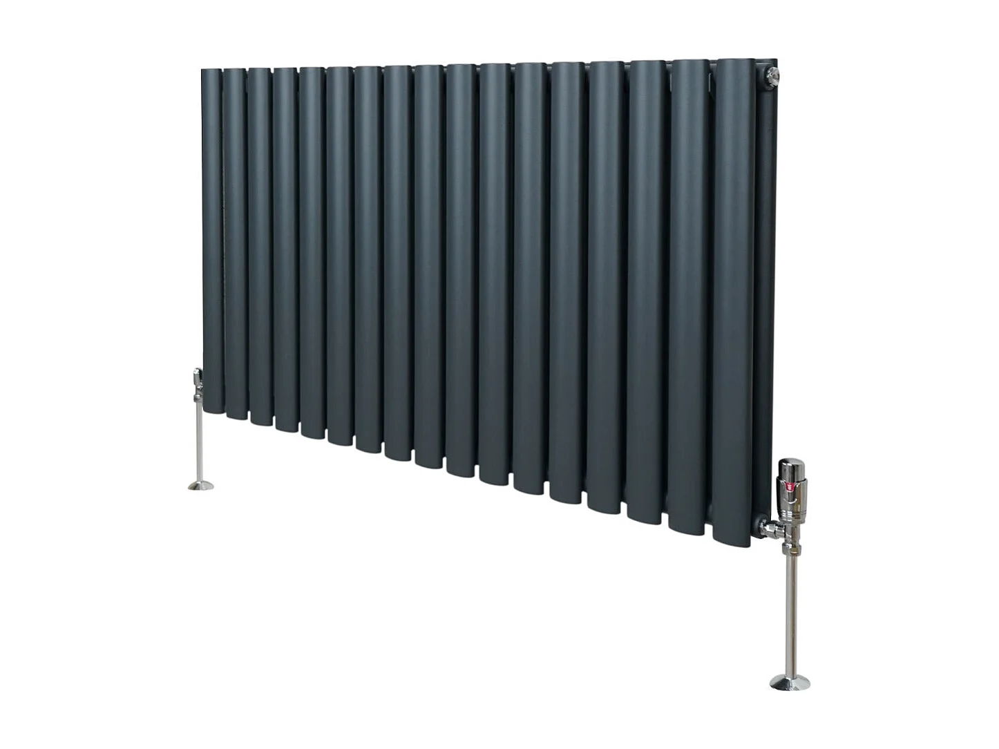 Radiatore a colonna ovale e valvole cromate TRV - 600 mm x 1020mm - Grigio Antracite