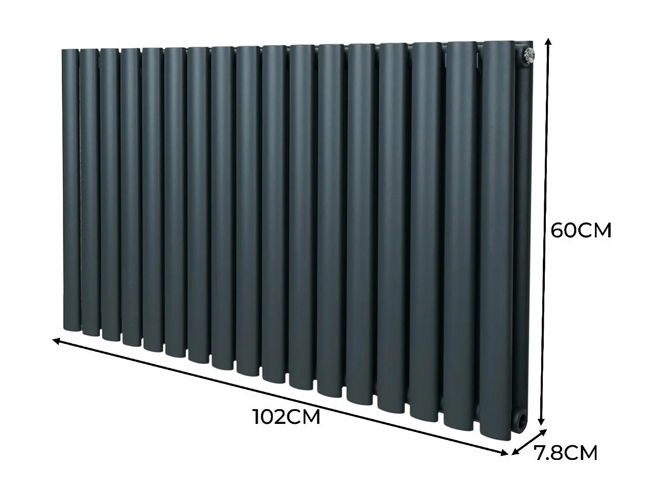 Radiatore a colonna ovale e valvole cromate TRV - 600 mm x 1020mm - Grigio Antracite