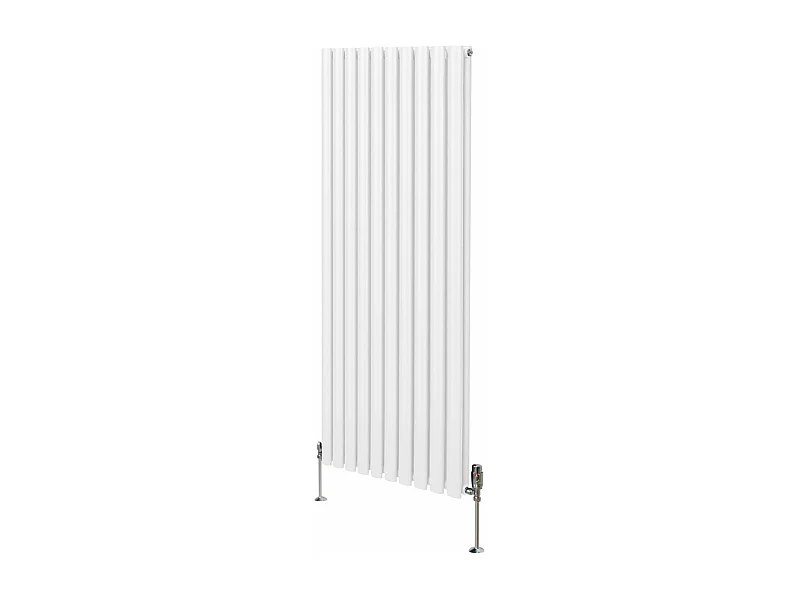Radiatore a colonna ovale e valvole cromate TRV - 1600mm x 600mm - Bianco