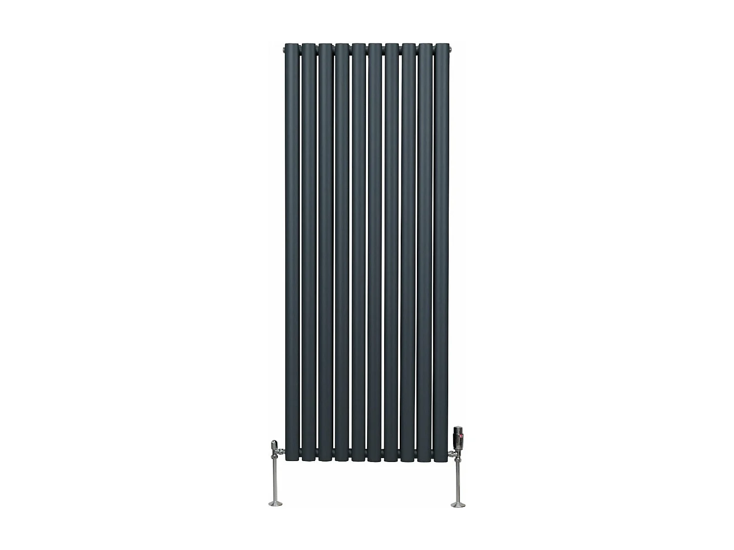Radiatore a colonna ovale e valvole cromate TRV - 1600mm x 600mm - Grigio antracite