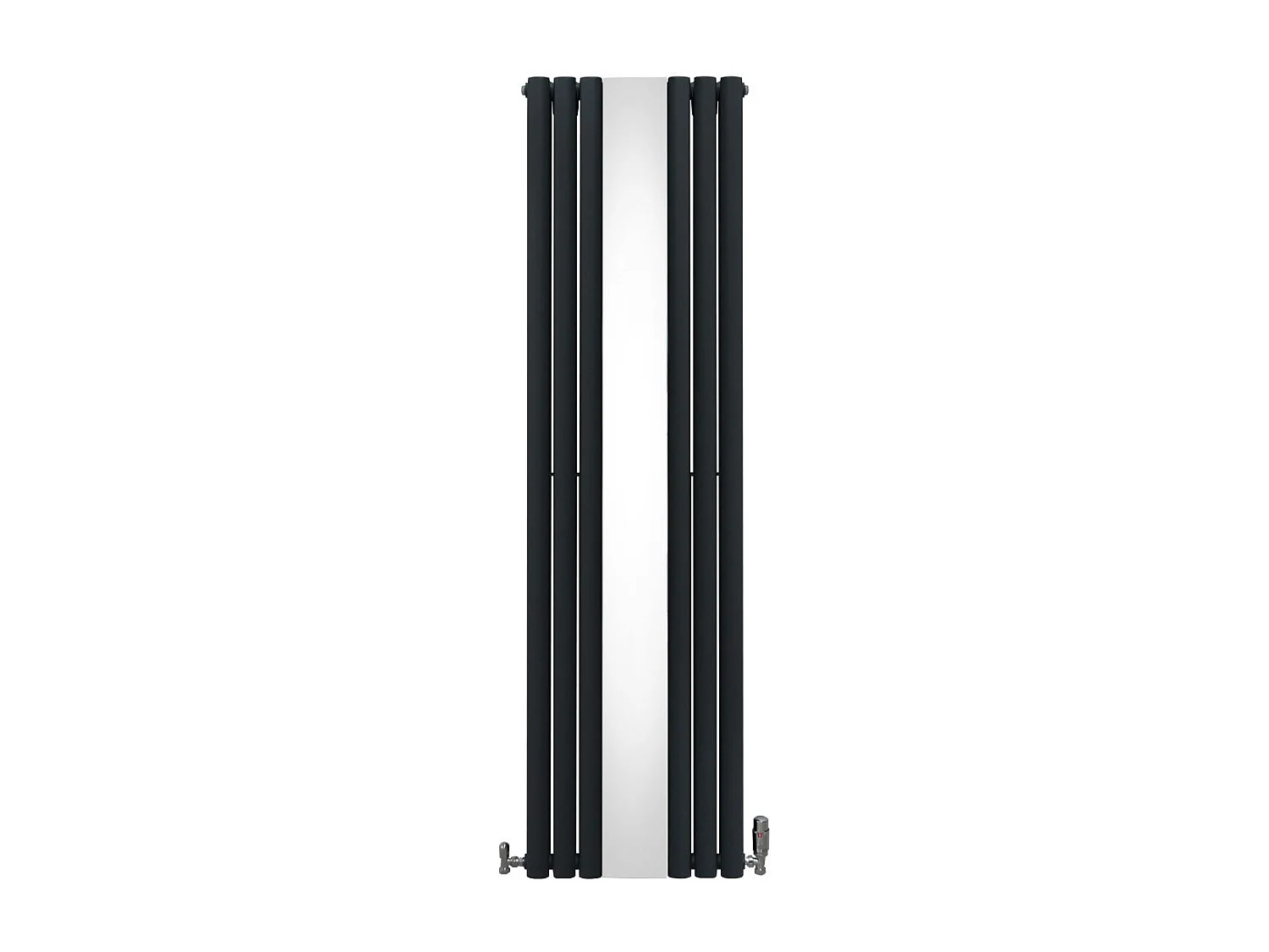 Owalny grzejnik lustrzany i zawory - 1800 mm x 500 mm - antracytowy szary