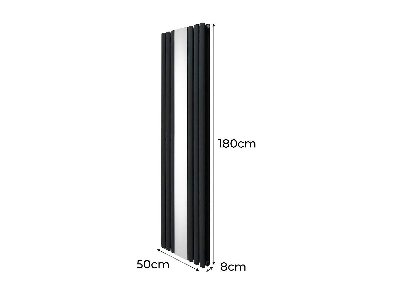 Owalny grzejnik lustrzany i zawory - 1800 mm x 500 mm - antracytowy szary