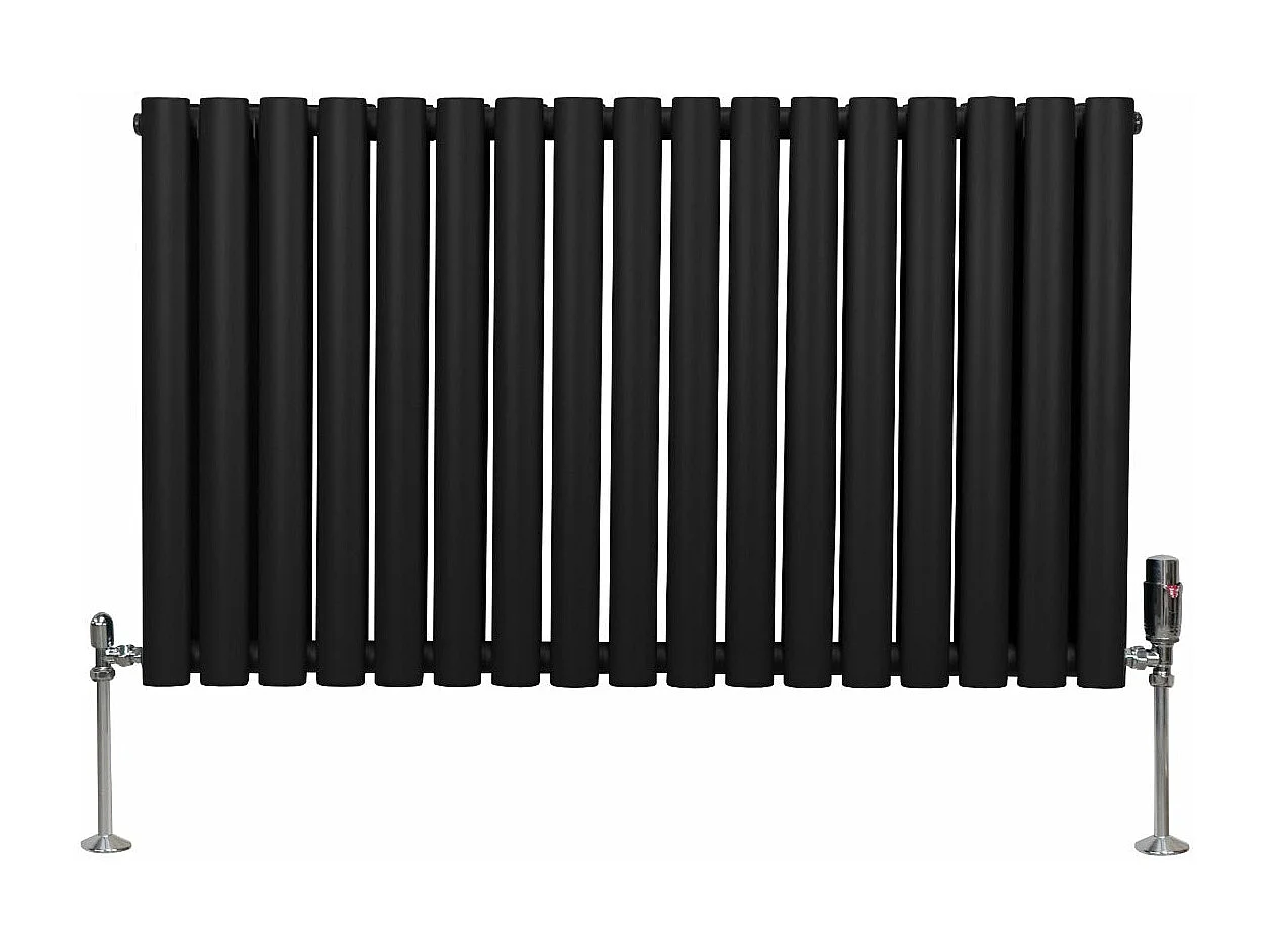 Radiatore a colonna ovale e valvole cromate TRV - 600 mm x 1020mm - Nero