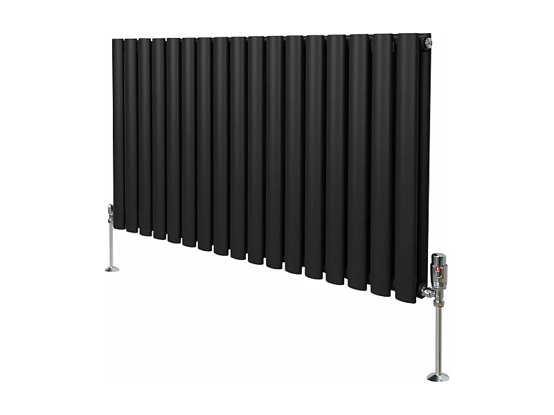 Radiatore a colonna ovale e valvole cromate TRV - 600 mm x 1020mm - Nero