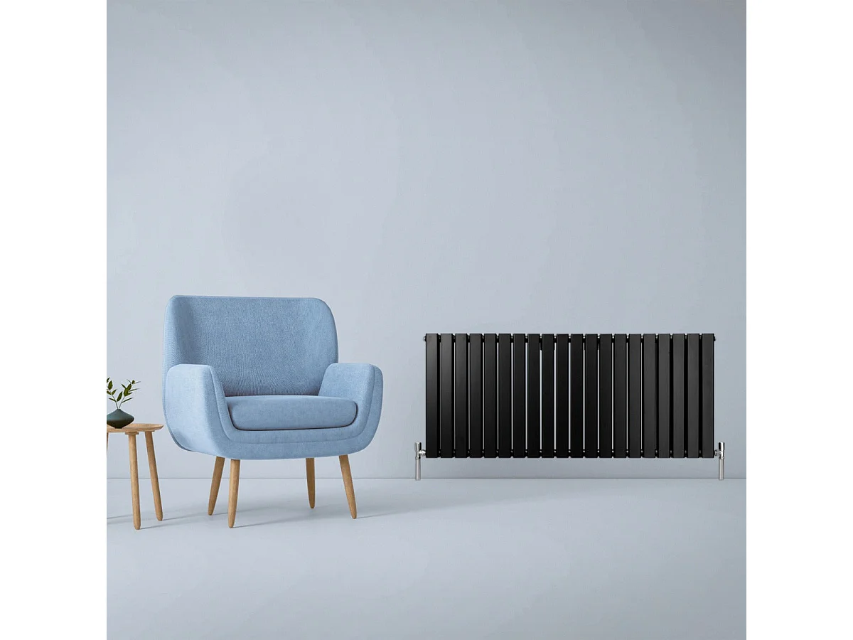 Radiadores Panel Plano Diseñador 600x1400mm Calefacción Central- Negro Mate