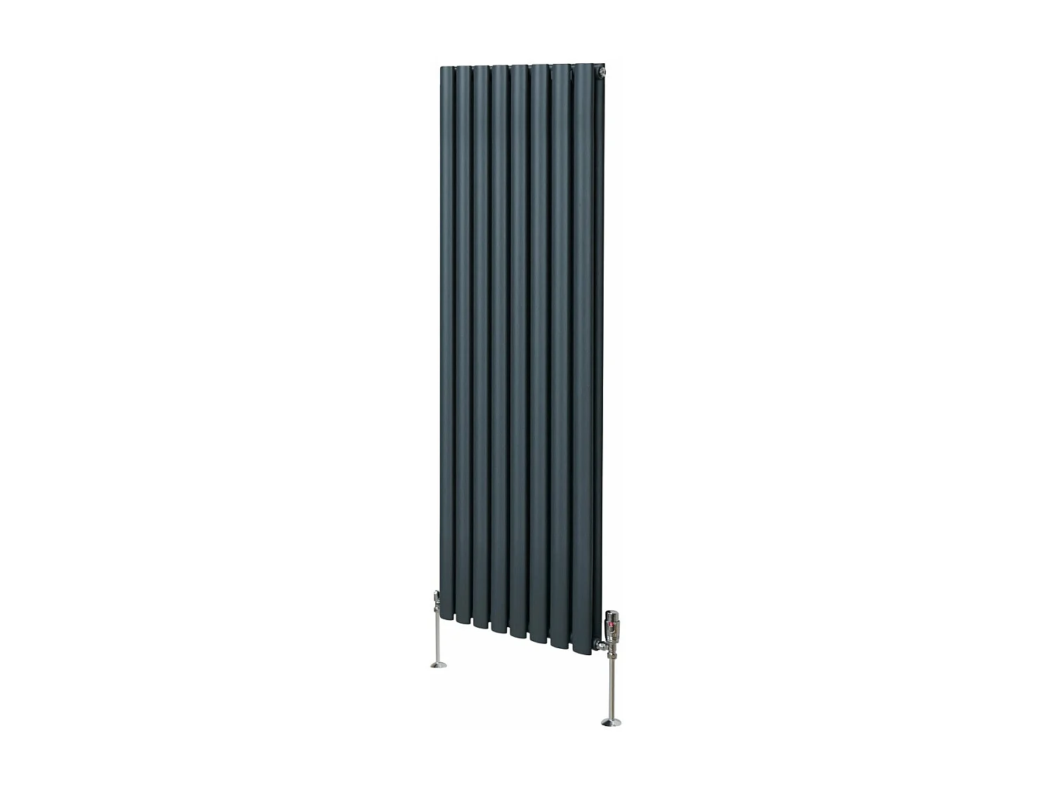Radiatore a colonna ovale e valvole cromate TRV - 1600mm x 480mm - Grigio antracite