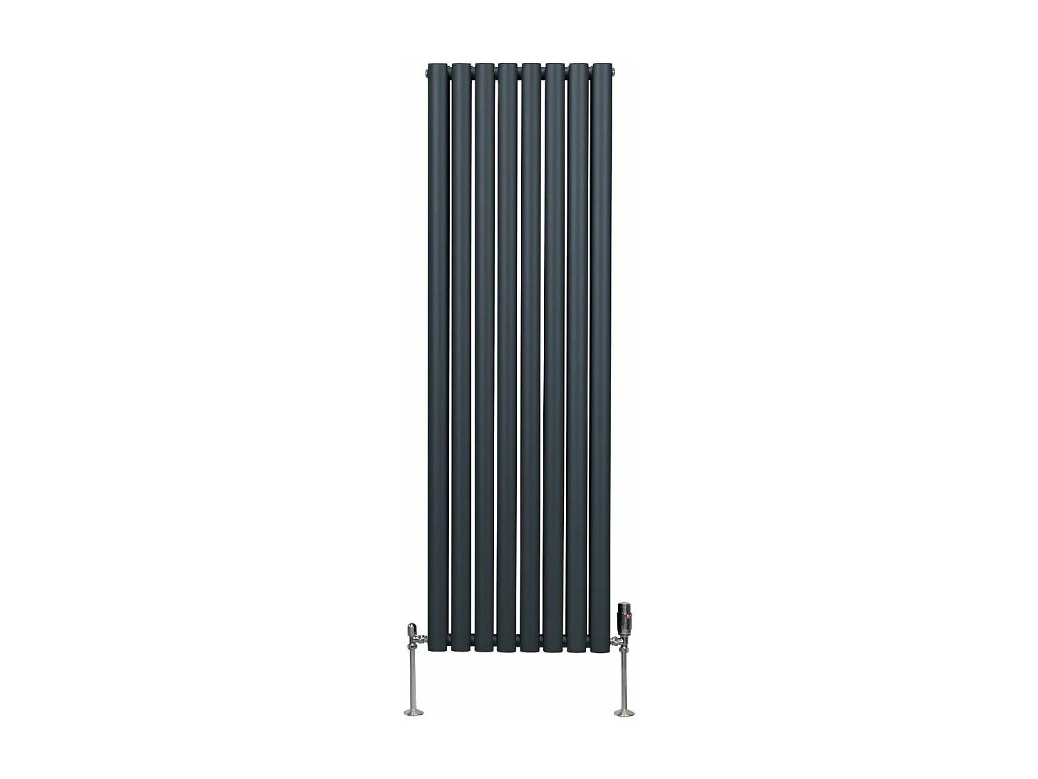 Radiatore a colonna ovale e valvole cromate TRV - 1600mm x 480mm - Grigio antracite