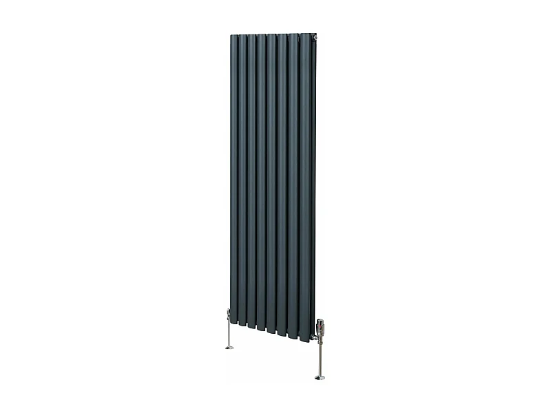 Radiatore a colonna ovale e valvole cromate TRV - 1600mm x 480mm - Grigio antracite