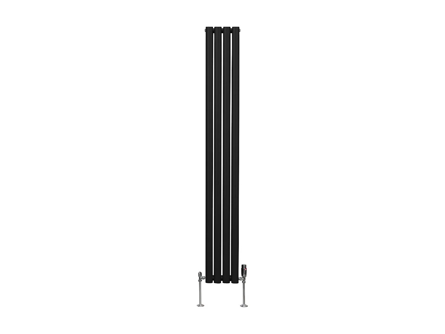 Radiatore a colonna ovale e valvole cromate TRV - 1800mm x 240mm - Nero