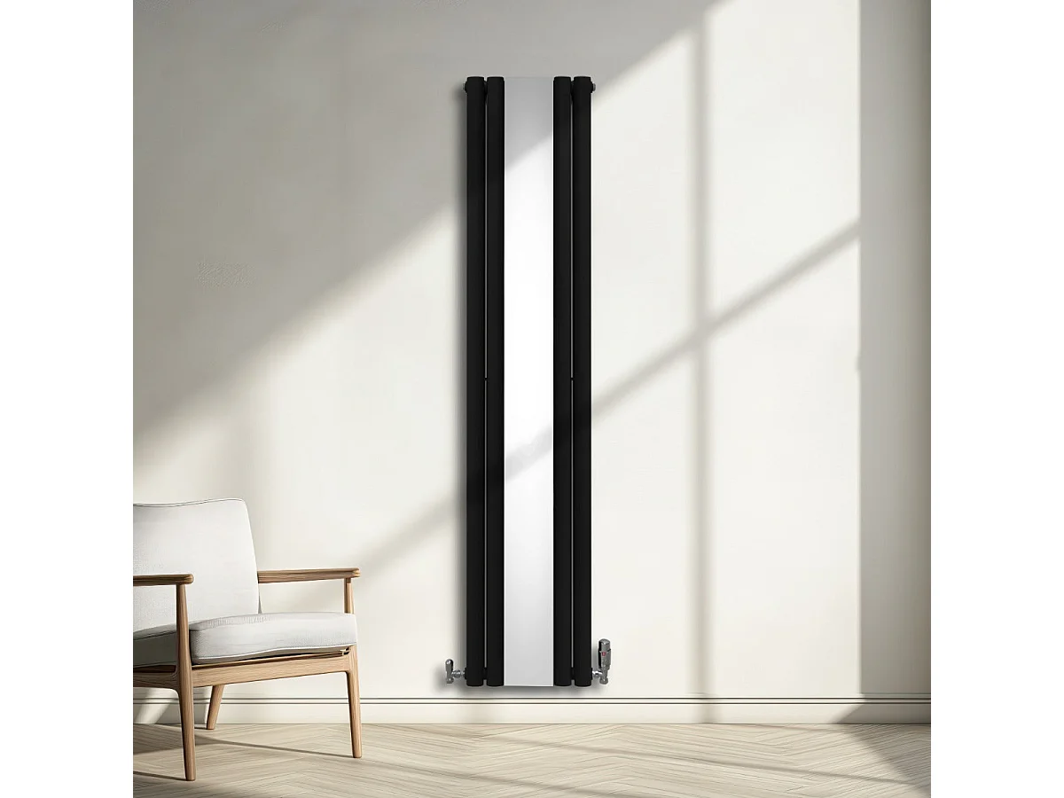 Radiador de Columna Ovalada con Espejo, Negro, 1800 mm x 380 mm