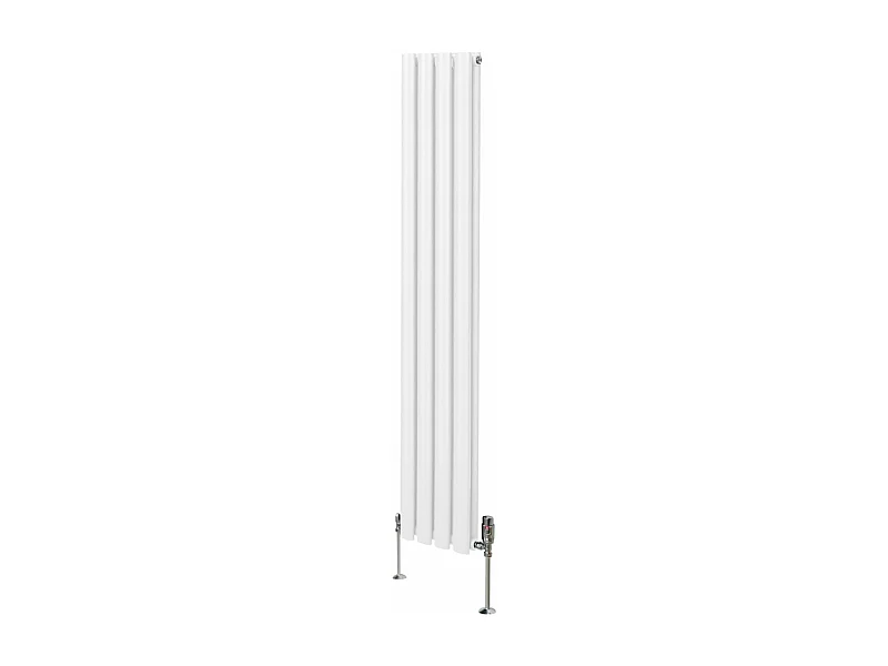 Radiatore a colonna ovale e valvole cromate TRV - 1600mm x 240mm - Bianco