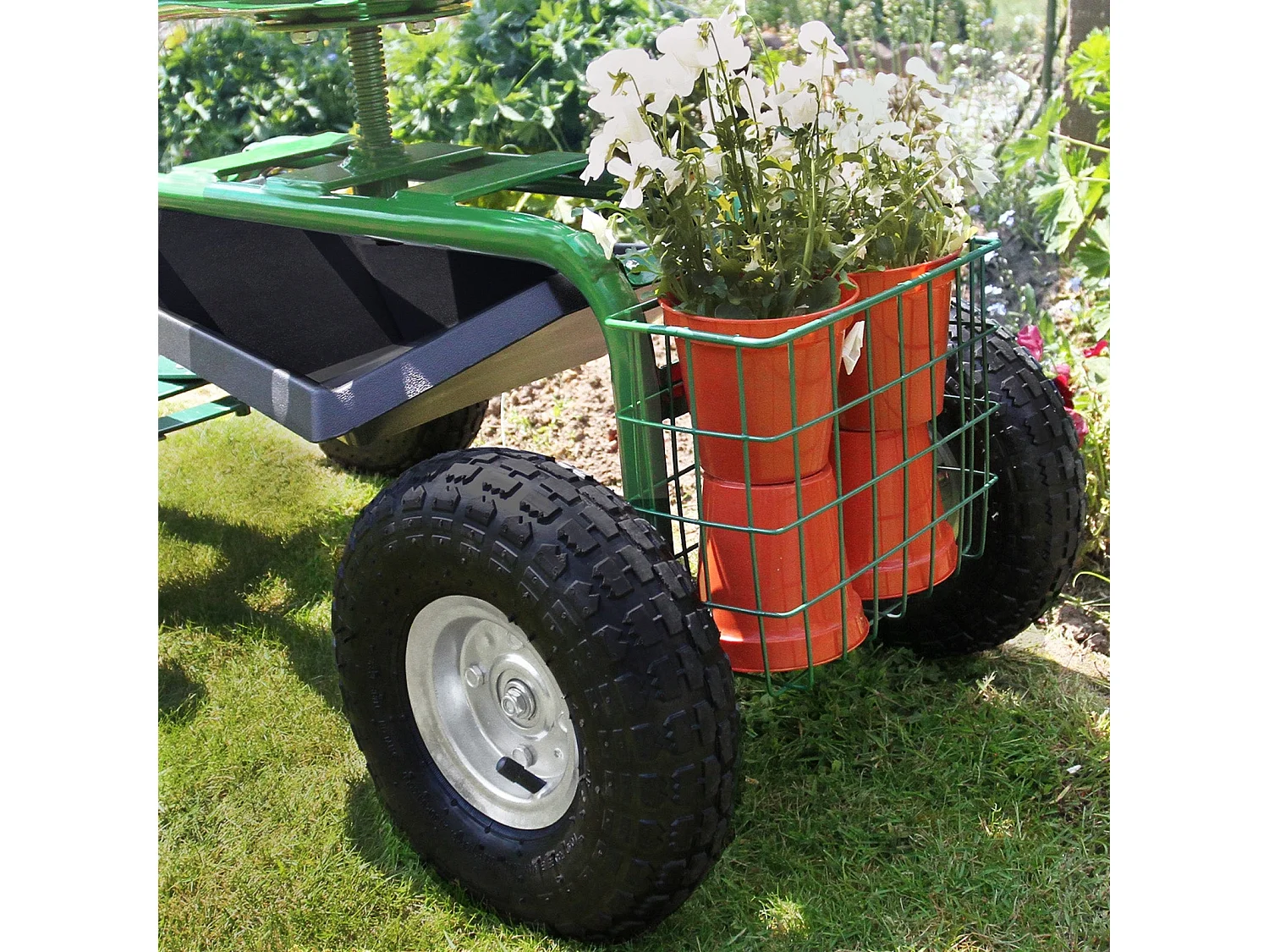 Siège pour Jardin Robuste Vert avec Panier et Bac à Outils