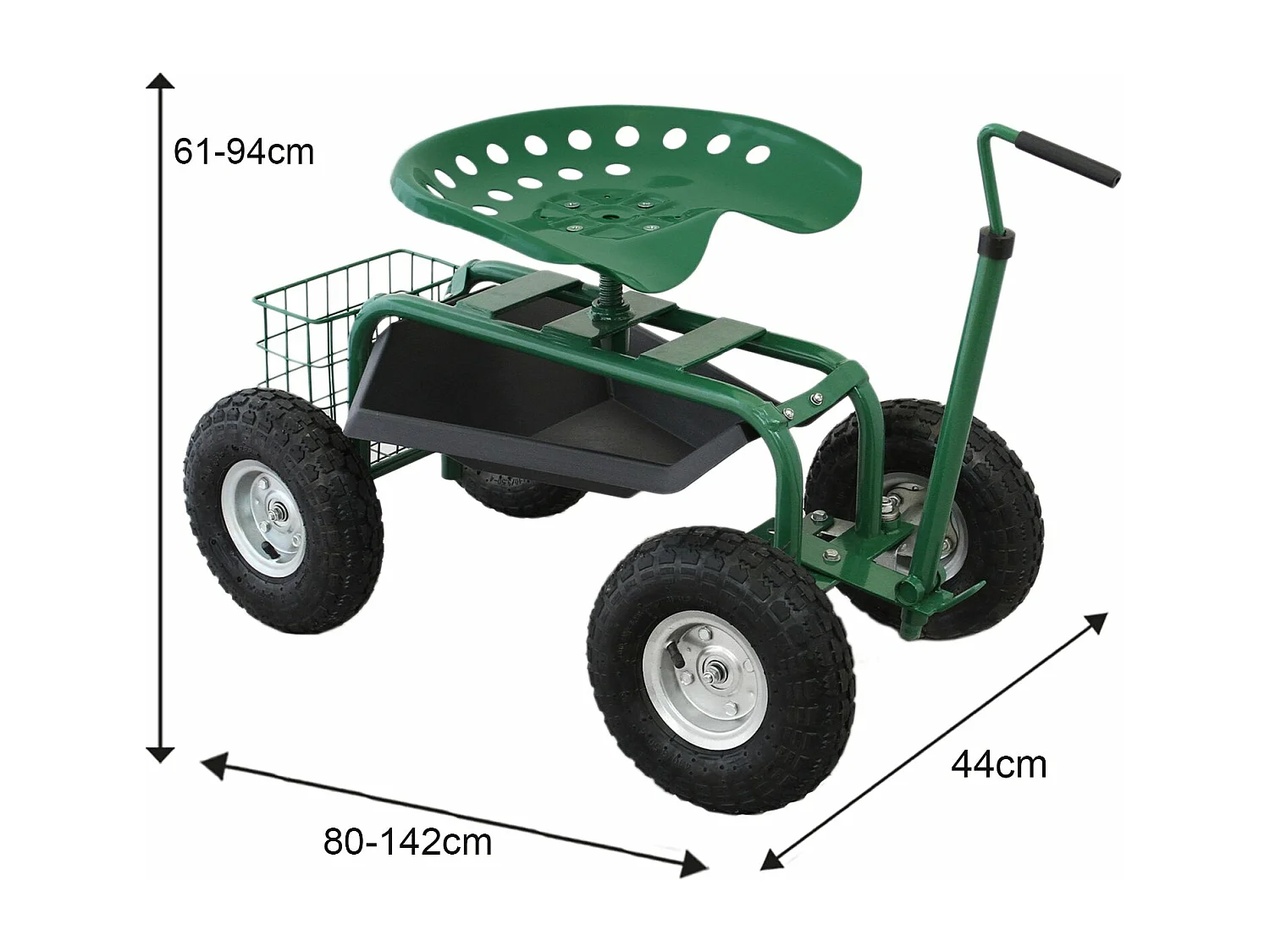 Siège pour Jardin Robuste Vert avec Panier et Bac à Outils