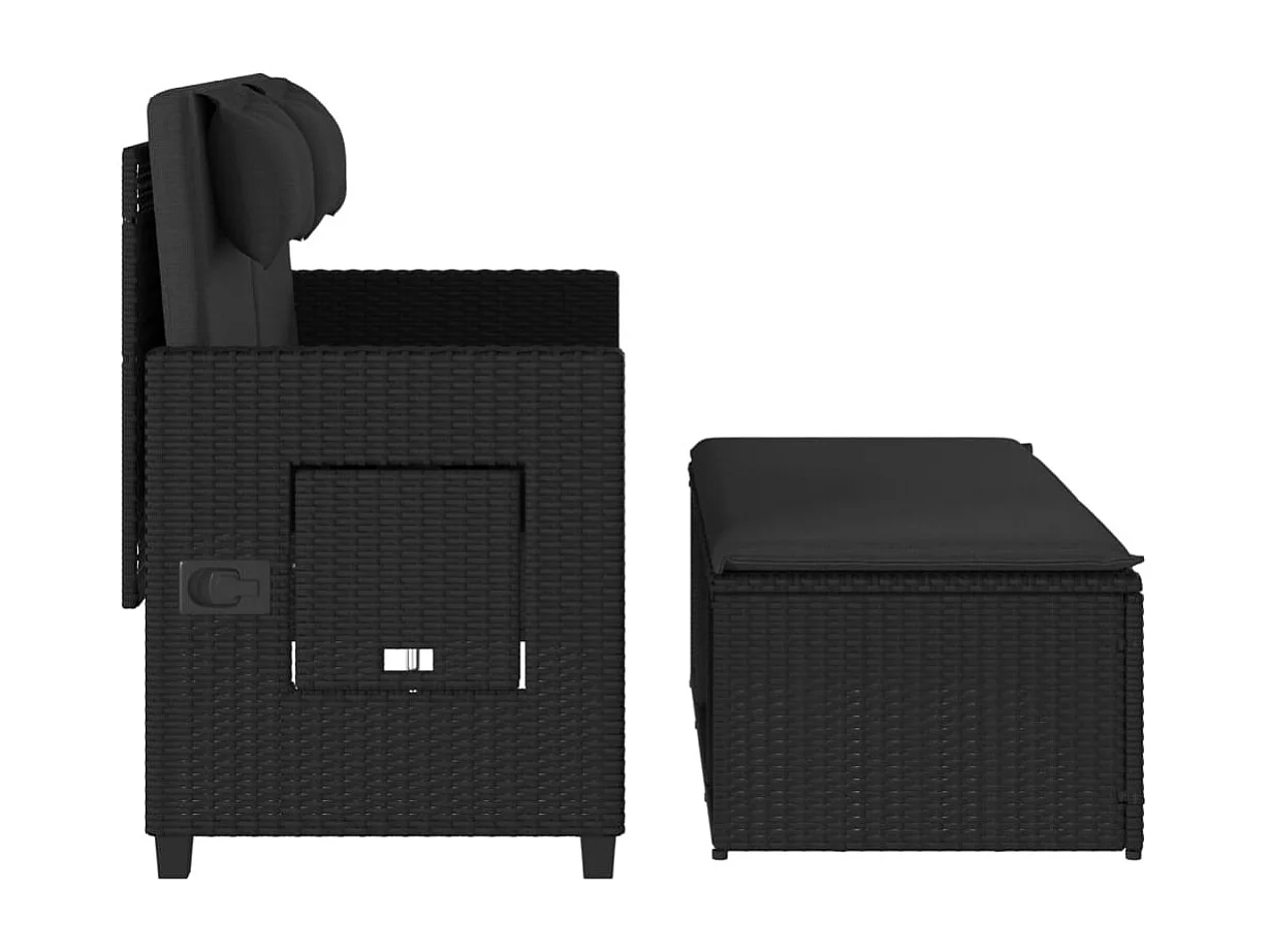 Banc inclinable de jardin avec coussins noir résine tressée